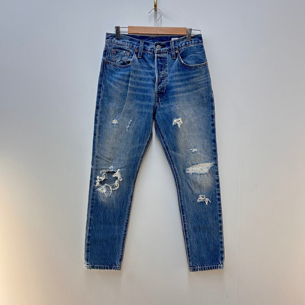 Levi's 501 White Oak Cone Denim Jeans Women's Size 28 Distressed Rigid Sashiko
